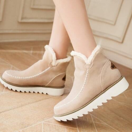 Women Snow Boots Flat Winter Plus Size Platform Ladies Warm Shoes 2021 New Flock Fur Womens Suede Ankle Boots Female