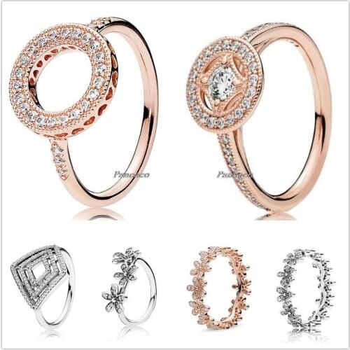 Authentic 925 Sterling Silver Rose Vintage Pave Allure With Crystal Rings For Women Wedding Party Gift Europe Fashion Jewelry