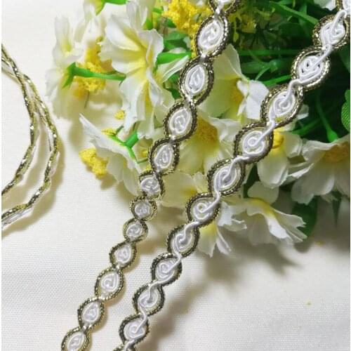 1M Latest Gold Lace Fabric 1cm Applique Silver Lace Ribbon Laces Trim Guipure Curtain Sewing Trimmings Accessories dentelle EQ38