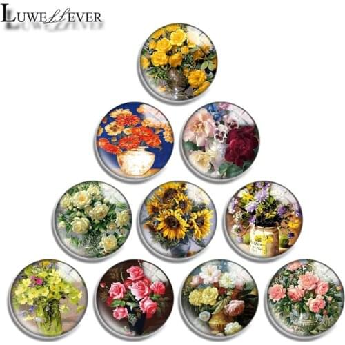 12mm 14mm 16mm 20mm 25mm 30mm 683 Vase Mix Round Glass Cabochon Jewelry Finding 18mm Snap Button Charm Bracelet