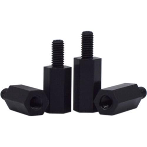 20pcs M3x(5mm-50mm)+6mm hexagon nylon pillar isolation post support column outer hex single pass plastic screw black color