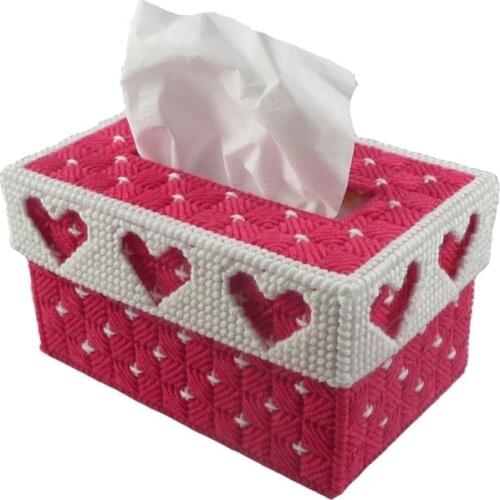 3D DIY Handmade Needlework Embroidery Cross Stitch Product Kits Set Red Heart-shaped Tissue Box Home Decor Wedding Decoration