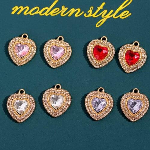 10Pcs/set Charms Heart 19*17mm Shiny Crystal Row Rhinestone Surrounded Love Jewelry Charm DIY Handmade Making Metal Accessories