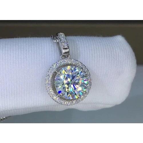 6.5mm Moissanite pendants 1ct Carat Moissanite Pendant necklace Round D Color S925 Pure Silver Platinum Plated Free Chain