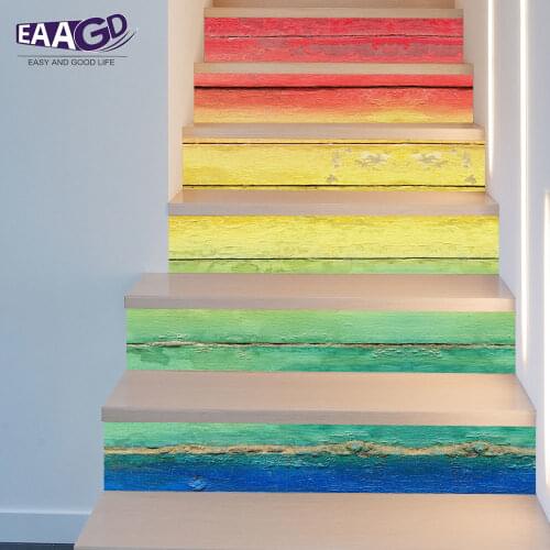 6Pcs/Set DIY 3D Stairway Wall Stickers Wood Pattern Stairs Wall Stickers Floor Wall Decor Decals Sticker Living Room Decoration