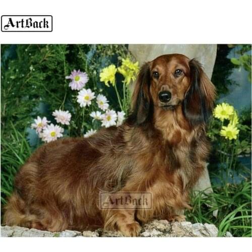 ARTBACK Dog flower 5d diy diamond painting animal full square collie sticker rhinestone 3d diamond mosaic diamond embroidery