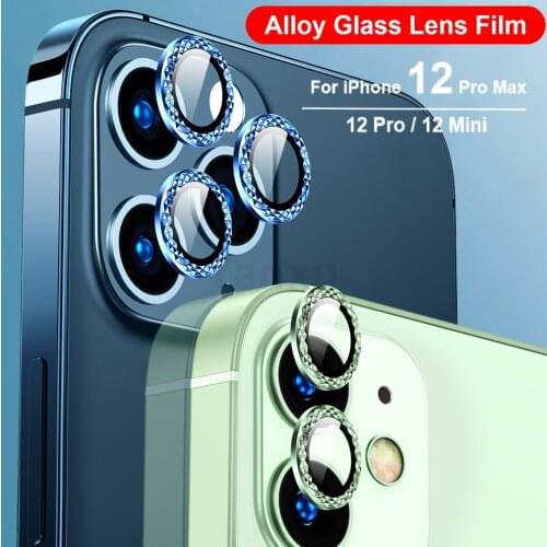 Glitter Diamond Lens Ring Camera Film For iPhone 12 Pro Max 11 Pro 12 Mini Lens Screen Protector Tempered Glass Metal Ring Cover