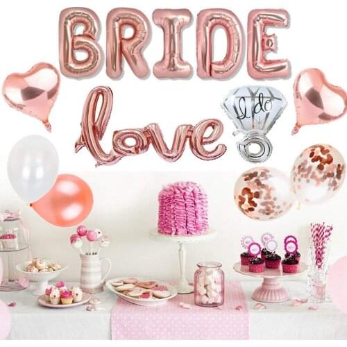 Large Diamond Ring Bride Foil Letter Balloon 1 set 27inch rose Gold Wedding Decoration Bridal Engagement Bachelor party decor