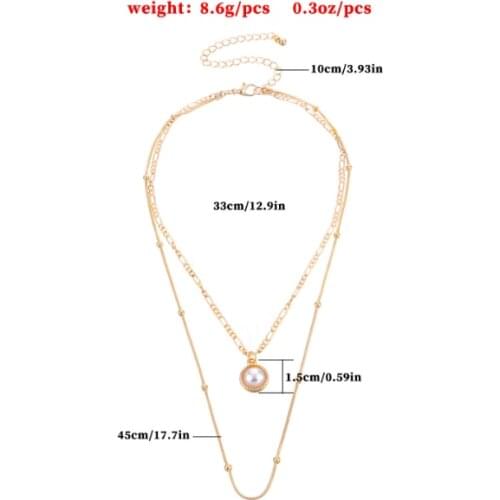 Stylish With Pearl Pendant Multi-Layer Round Snake Bone Beads Chain Necklace For Women Two Layer Thin Gold Color Chain Necklaces
