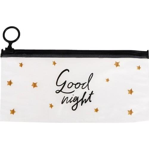 Large-capacity pencil case simple girl ring flat pull bag creative cute junior high school student stationery bag