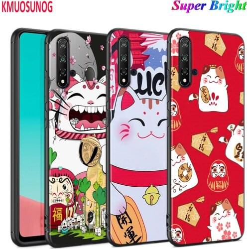 Black Cover Maneki Neko Lucky Money cat for Huawei Nova 5 3i P Smart Z Plus 2019 P30 P20 Pro P10 P9 P8 Lite Plus Phone Case