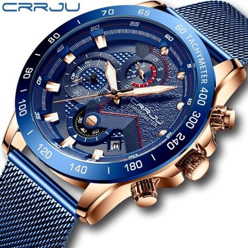 CRRJU 2019 Top Luxury Fashion Business Quartz Watch Men 30M Waterproof Sport Chronograph Mens casual clock hombre dropshipping