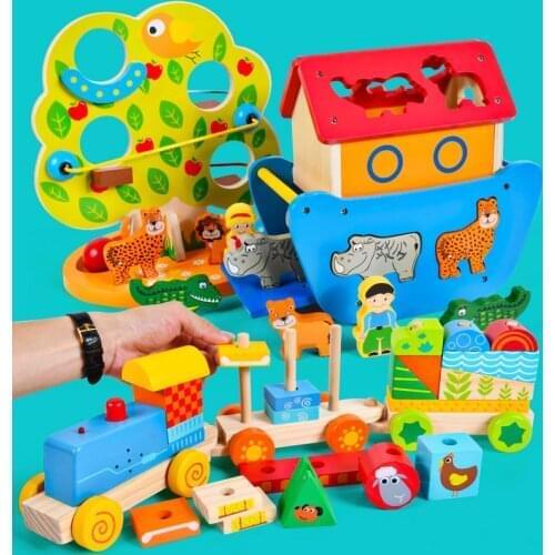 Baby Toys Montessori Toys Trailer Wooden Train Vehicle Blocks Geometry Colour Cognition Early Educational Toys For Children Gift