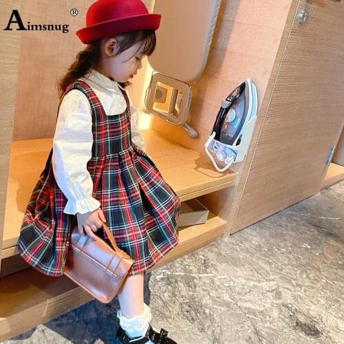 Children Sweet Princess Shirts Dress Kids Clothes Baby Girls Party A-line Dresses Autumn 2021 Fashion Plaid Knee-Length Dress