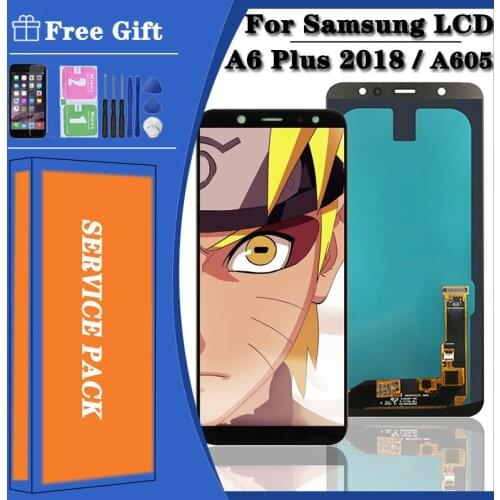Super AMOLED For Samsung Galaxy A6 Plus 2018 LCD Display Touch Screen Digitizer Replace Parts For A605 A6+ A605F A605FN LCD