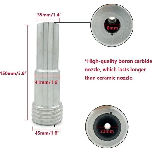 HOLDWIN Pressure B4C Abrasive Sand Blasting Nozzle 2'' UNC Aluminum Jacket Boron Carbide Nozzle hole 8/10mm