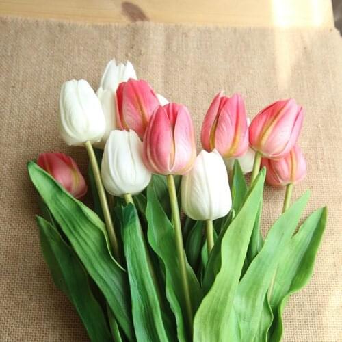 10Pcs/lot Tulip Artificial Flower Pu Latex Real Touch tulip 46CM Artificial Bouquet For Home Wedding Decoration Flowers Wreaths