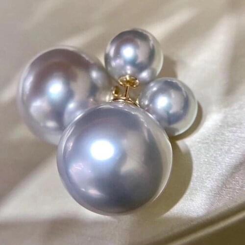 Fine Jewelry Pure 18 K Gold 1029 Natural Fresh Water Gray Pearl 7-11mm Earrings for Women Fine Pearl Earrings