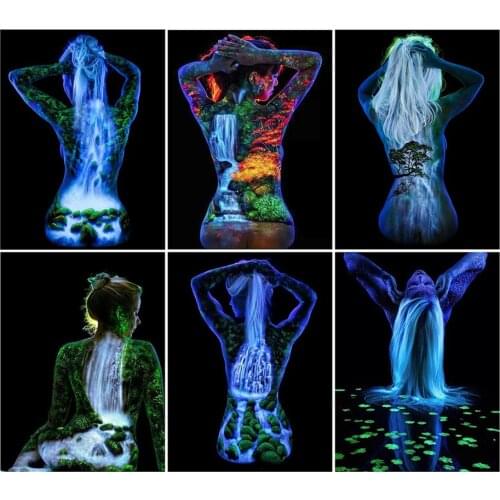 Canvas Size 5D Diamond Embroidery Waterfall Full Square Diamond Painting Girl Mosaic Landscape Rhinestones Pictures Home Decor