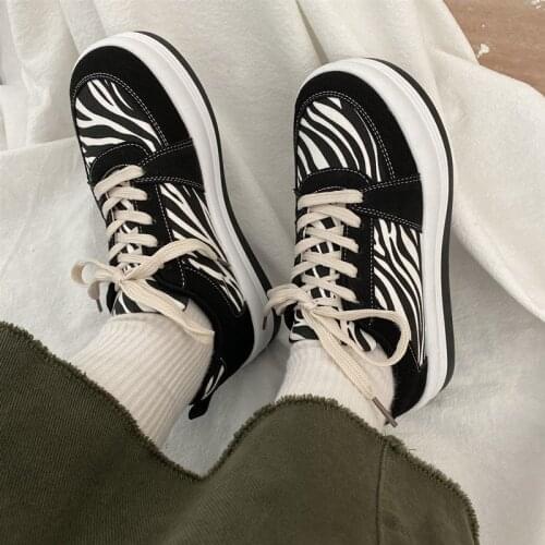 Zebra Print Canvas Shoes Fashion Platform Espadrilles Women Spring Fall Lace Up Flats Designer Goth Running Tennis Sneakers New