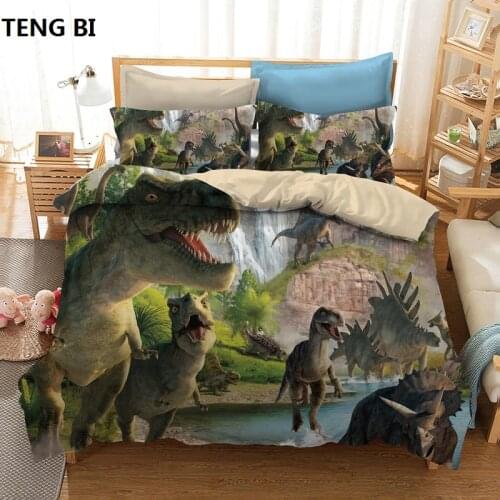 New fashion creative style home textile digital printing dinosaur pattern bedding set Europe and America King size 3 pcs bedding
