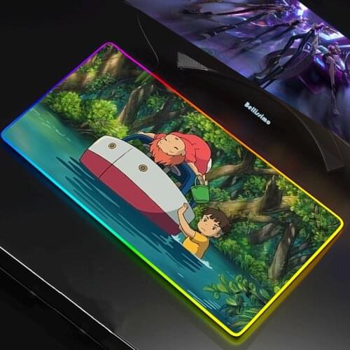 Mouse Pad Anime Ponyo LED RGB XXL Anti-slip Rubber Pad Play Mats Gaming Keyboard Laptop Computer Deskmat Mousepad Gamer Mausepad