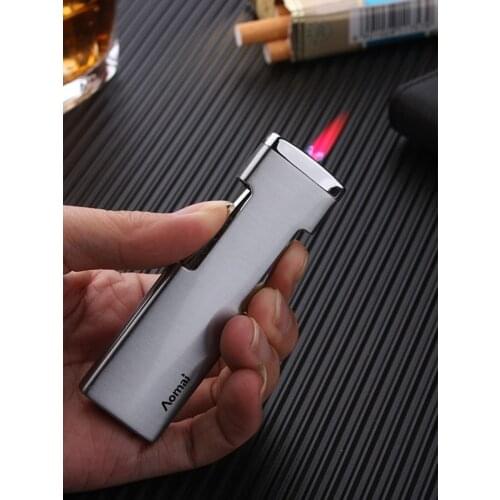 Creative lighter portable flat metal ultra-thin inflatable windproof lighter red flame cigarette accessories