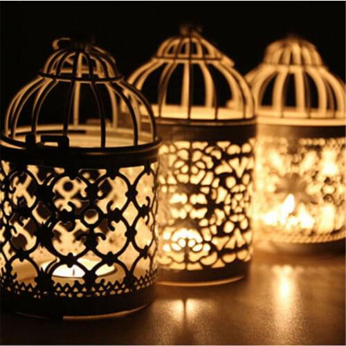 Creative candelabros Hollow Hanging Bird Cage Candle Holder Candlestick Lantern Bridal Decor Vintage Candlesticks Home Decor