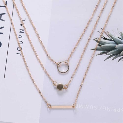 Mini Fashion Multi 3 Eternity chic Layer Coin necklace Necklaces Pendant Bar