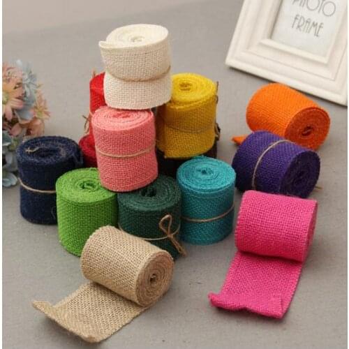 Fashion Hot 6cm Mouticolour Jute Burlap rolls Hessian Ribbon with Trims Tape Wedding party decorations DIY wedding Burlap Flower