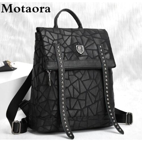 Motaora Womens Bag Composite Cowhide Leather Backpack For Women Fashion Rivet Black Bag Large Capacity School Backpack Female