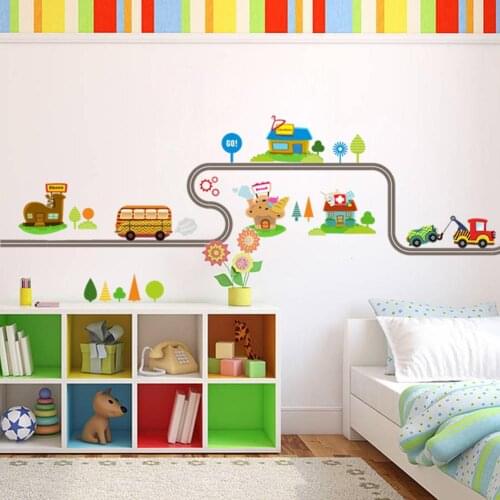 Cartoon Car Road Pattern Removable Wall Stickers DIY Art Decal Kids Room Decor For Chirldren Rooms Living Room Decoration