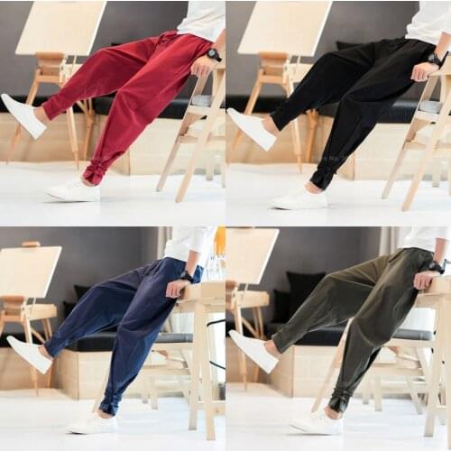 Men Japanese Style Pants Cotton Samurai Costumes Vintage Male Trousers Vintage Harem Pants Haori Kimono Yukata Streetwear M-5XL