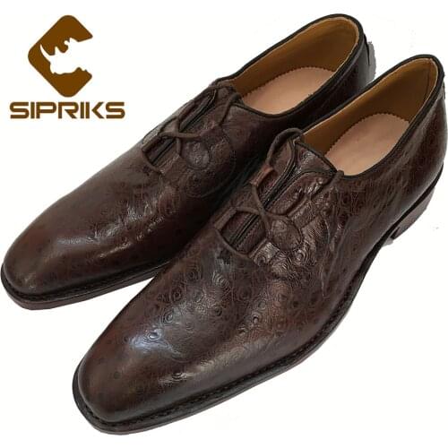 SIPRIKS Mens Dark Brown Genuine Leather Shoes Italian Handmade Goodyear Welted Shoe Ostrich Style Boss Business Office Gents 44