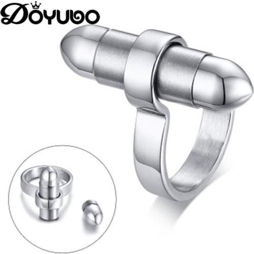 DOYUBO Silver Color Stainless Steel Finger Ring For Men Cinerary Casket Shape Male Ring Engrave Names Fashion Jewelry DA140