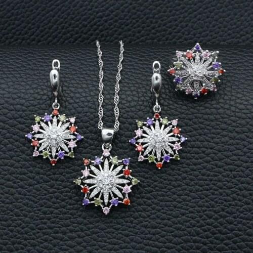 Silver 925 Jewelry Kits Multicolor Cubic Zirconia White Crystal For Bride Wedding Accessories Earrings/Pendant/Necklace/Ring