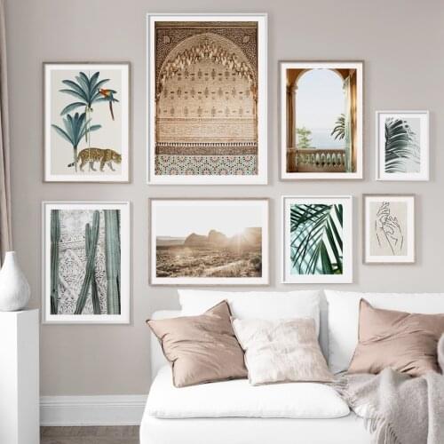 Palm Leaf Cactus Leopard Moroccan Gallery Wall Art Canvas Painting Nordic Posters And Prints Wall Pictures For Living Room Decor