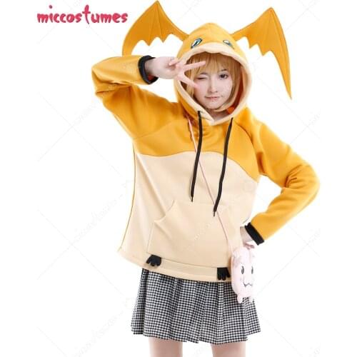 Patamon Hoodie Cosplay Costume Cute Drawstring Hooded Sweatshirt Pullover Oversized Daily Outfits with Pocket Crossbody Bag