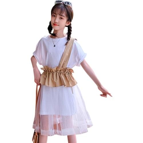 Dress For Girls 2021 Newest Girls Mesh Dresses Patchwork Children Dresses Summer Costume For Girls 6 8 10 12 14