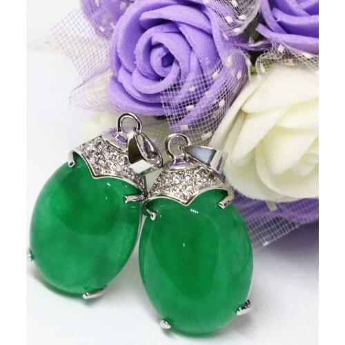 Charms green natural chalcedony jades stone oval pendant silver-color 15*23mm fit for diy necklace for women jewelry B1857