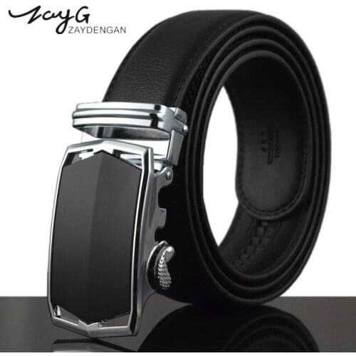 ZAYG Men Simple Luxury Alloy Automatic Buckle Belt Men High Grade Casual Cow Leather Belt Business Vintage Classic Design Belt