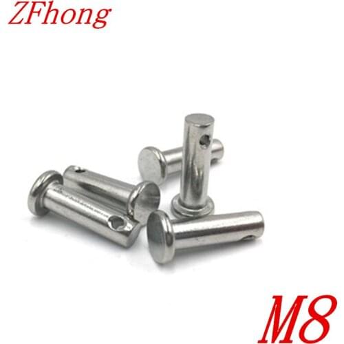 10pcs M8*10/12/16/20/25/30/35/40/45/50/55/60 stainless steel clevis Pin with head Flat head cylindrical pin with hole