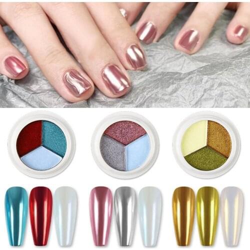 Mixed 3 Colors Mirror Nail Powder Glitter Dust for Metal Effect Chrome Nail Art Solid Powder Pigment Nail Art Decorations Powder