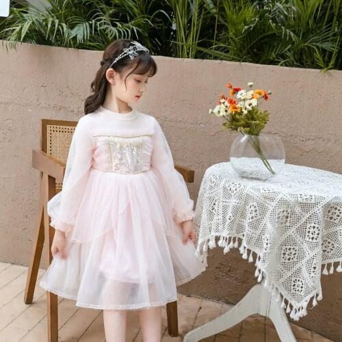Girls knitting Sweater dress 2021 fall kids party dresses princess sequins dress 5pcs/lot 3-9Year