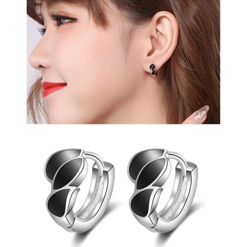 Chic Black Enamel Leaves Clip On Hoop Stud Earrings for Women 18k White Gold Silver Color Jewelry Brincos Trendy Accessories New