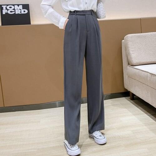 Ailegogo New Spring Summer Women Solid Color Wide Leg Black Pants Casual Female High Waist Loose Button Ladies Long Pants