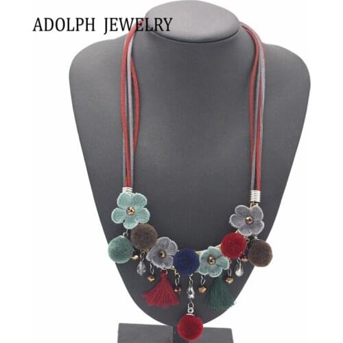 ADOLPH Jewelry For Women New Party Accessories Elegant Cloth Chain Ball and Flower Tassel Statement Pendant Choker Necklace