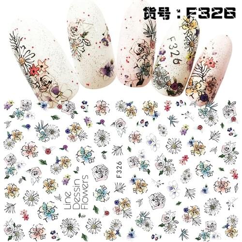1Sheet Floral Owl Nail Sticker Adhesive Plants Colorful Cartoons Fruit Flowers Transfer Decals Bohemia Nail Art Decoration