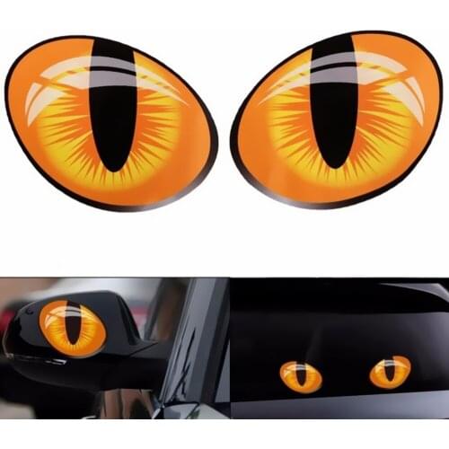 2Pcs 3D Funny Cat Eyes Car Sticker Cute Simulation Reflective Auto Decal Rearview Mirror Window Cover Decoration