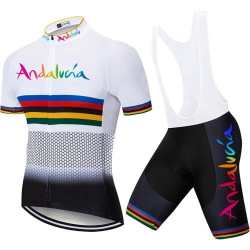 2021 White Andalucia Pro Team Cycling Jersey Bike Bicycling Wear Short Sleeve Set Ropa Ciclismo Mens Summer Quick-dry 20D Gel